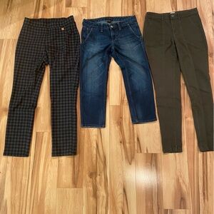 Stylish Women's Pants Trio - Plaid, Denim, and Olive—2/4